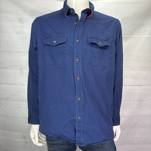 Lands End Mens Flannel-Lined Hurricane Shirt Navy Blue Traditional Fit Size L - Picture 2 of 13